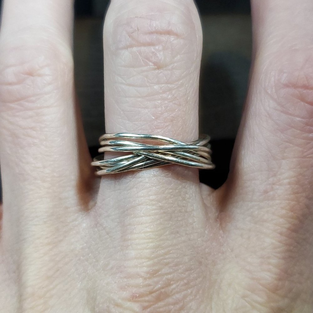 Size 10 925 Sterling Silver Many Rustic Bands Ring